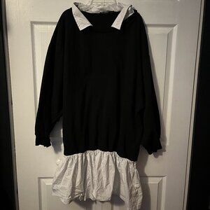BooHoo Size 18 Black Sweater Dress w/ White Collar & Bottom Panel